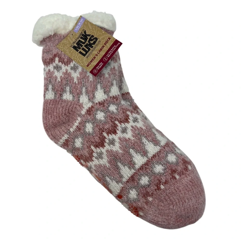 NWT Muk Luks Cabin Socks Women’s L/XL Size 8-10 Warm Sherpa Lined Non Slip